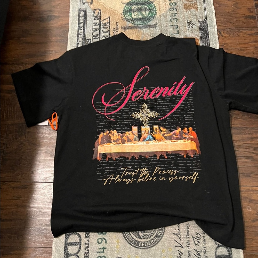 Serenity Black Tee with Artistic Graphic (New)